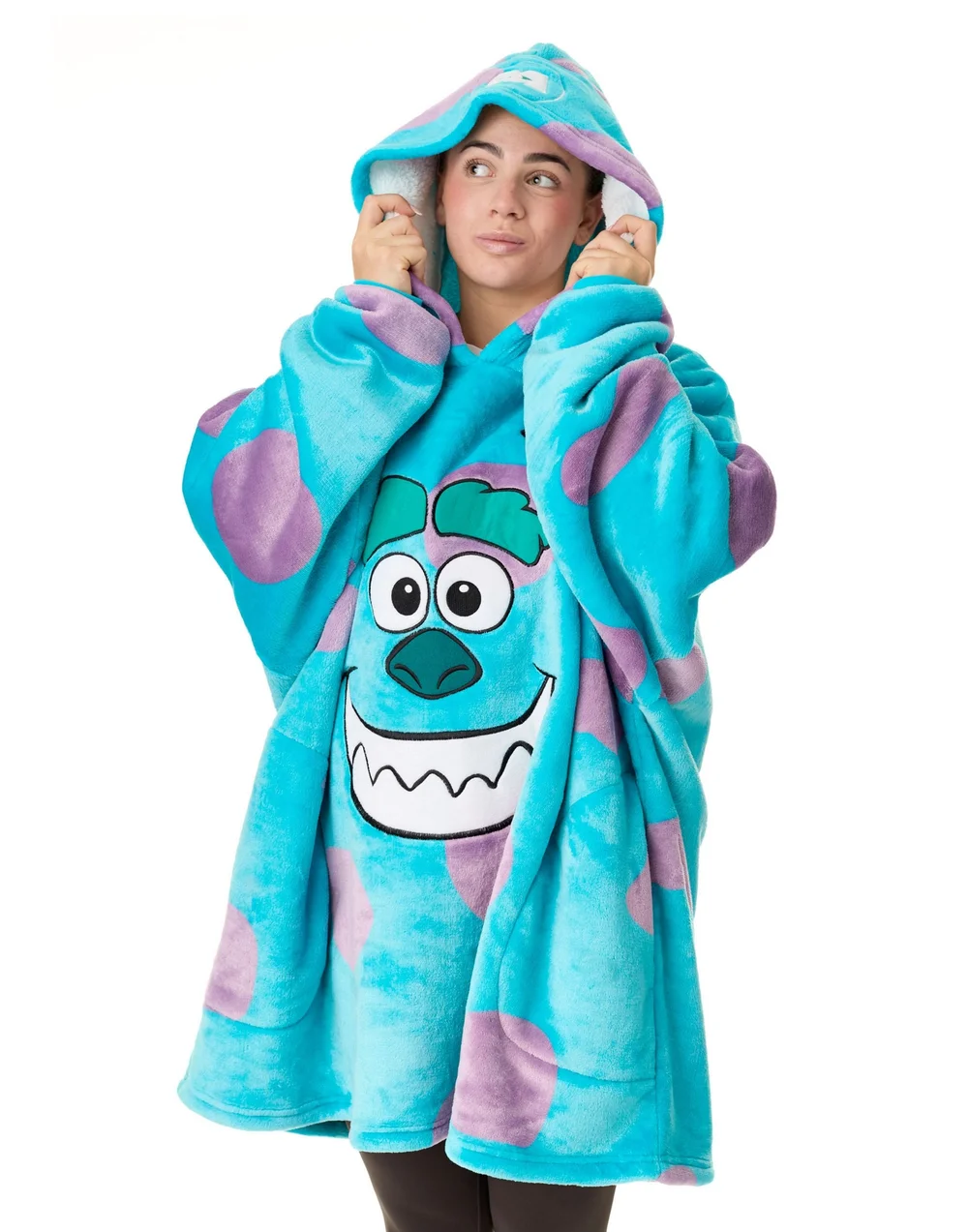 Disney Unisex Blue Monster Inc Sully Blanket Hoodie - One Size Image 1
