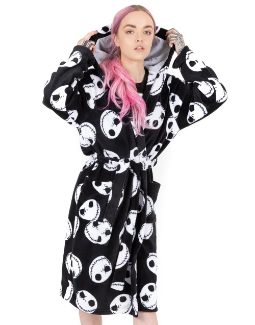 Vanilla Underground Disney The Nightmare Before Christmas Adults Head Black Bathrobe - Extra Large Image 1