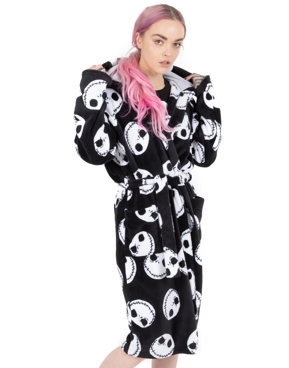 Vanilla Underground Disney The Nightmare Before Christmas Adults Head Black Bathrobe - Extra Large Image 2