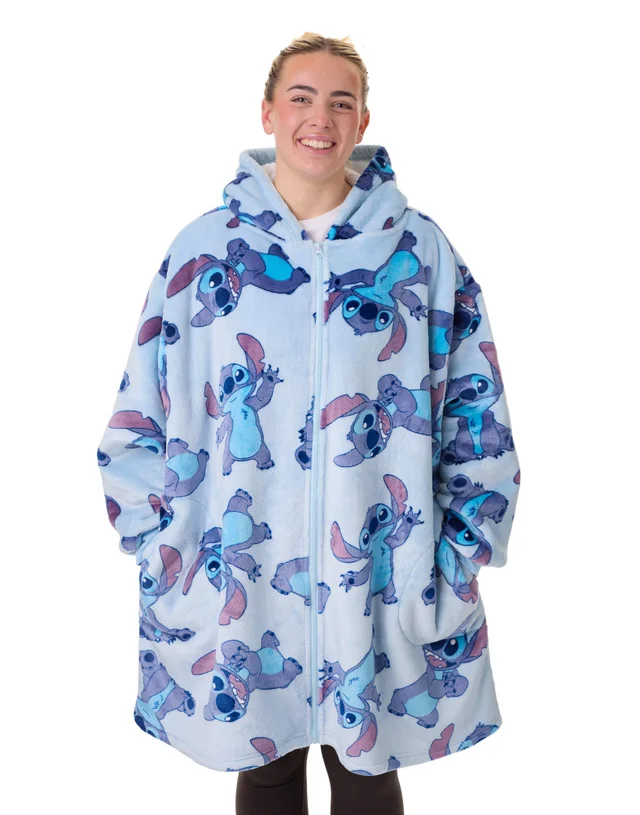 Vanilla Underground Disney Adults Stitch Character Zip Through Blanket Blue Hoodie