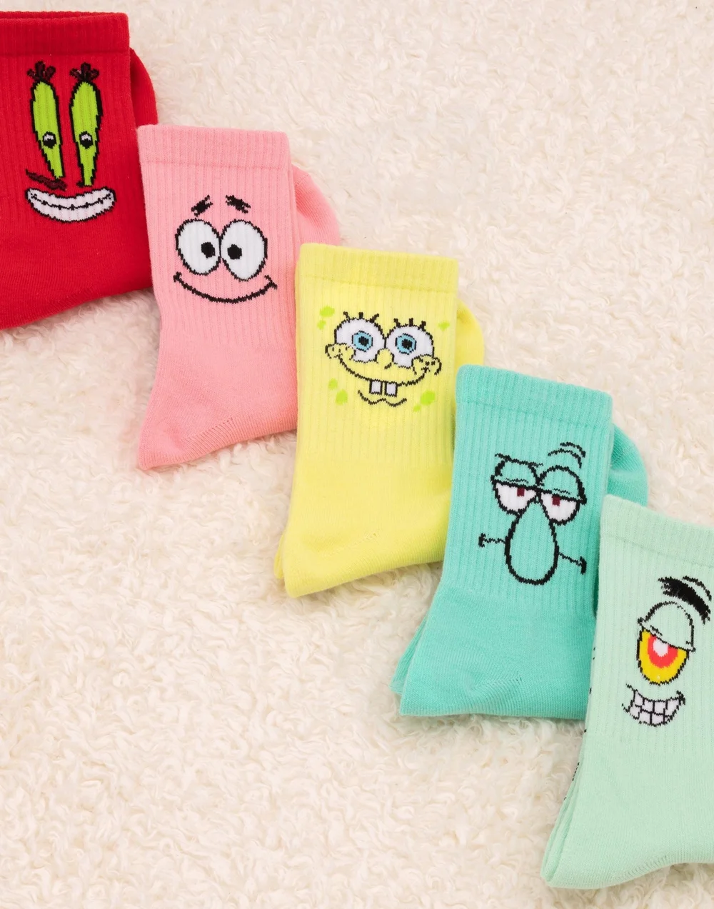 SpongeBob SquarePants Unisex Yellow Mutli-Character Calf Socks Set Of 5 - Size 4-8 Image 2