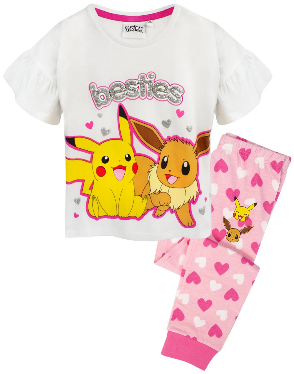 Pokemon Kids White Pikachu Eeevee Pyjama Set (3 - 12 Years) - Age 7-8 Years Image 1