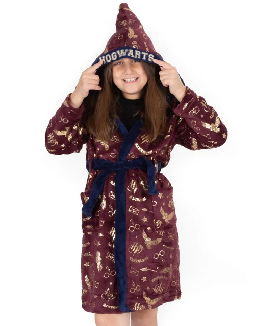 Vanilla Underground Harry Potter Kids Hedwig All-Over Print Red Bathrobe - Age 9-10 Years Image 1