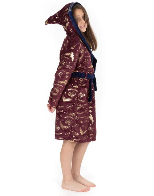 Vanilla Underground Harry Potter Kids Hedwig All-Over Print Red Bathrobe - Age 9-10 Years Image 2