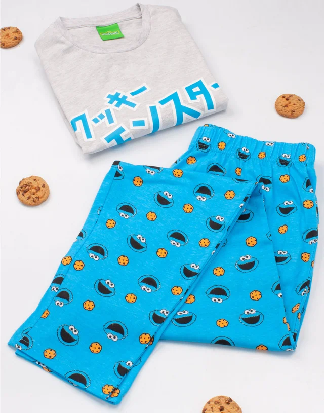 Vanilla Underground Sesame Street Adults Cookie Monster Japanese Text Blue PJs