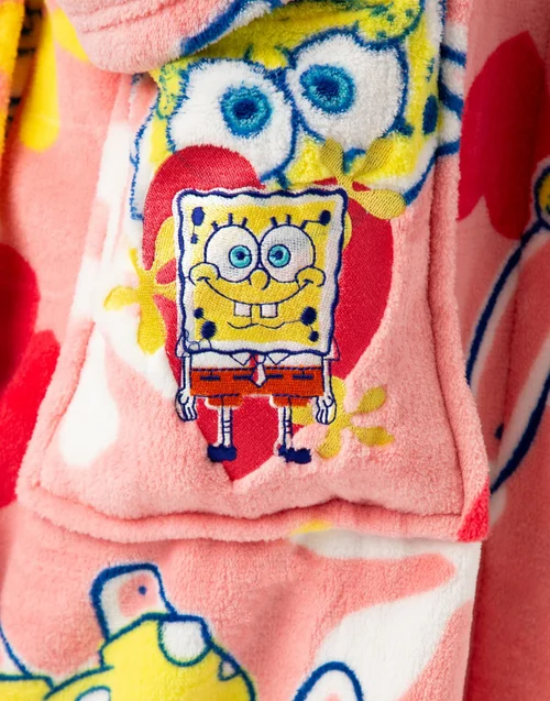 Vanilla Underground SpongeBob SquarePants Adults Hooded Pink Bathrobe - Medium Image 4
