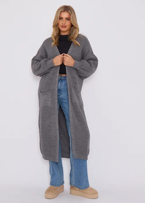 Gini London Dark Grey Chunky Knit Long Cardigan - M/L Image 1