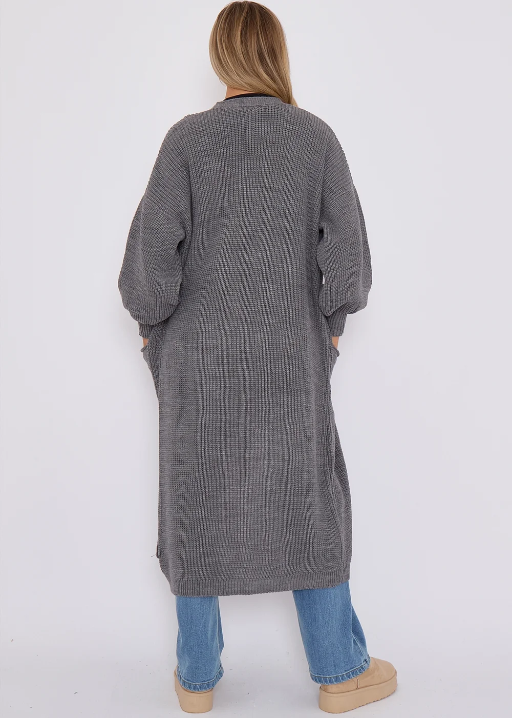 Gini London Dark Grey Chunky Knit Long Cardigan - M/L Image 2
