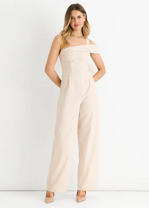 Gini London Cream Woven One Shoulder Wide Leg Jumpsuit - 6 Image 4