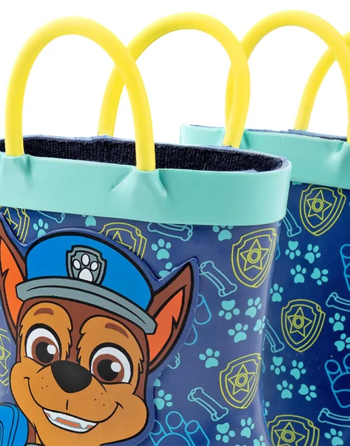 Vanilla Underground Paw Patrol Kids Chase Graphic Wellington Boots with Handles Blue - 6 Intants Image 3