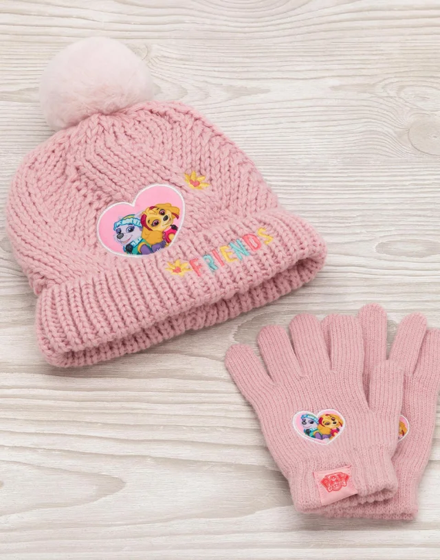 Vanilla Underground Paw Patrol Kids Beanie and Scarf Pink Set