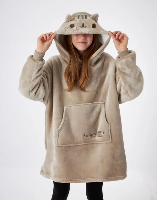 Vanilla Underground Pusheen Kids Character Face Brown Blanket Hoodie - One Size Image 4