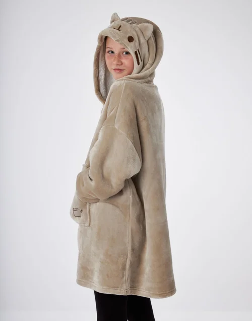 Vanilla Underground Pusheen Kids Character Face Brown Blanket Hoodie - One Size Image 3