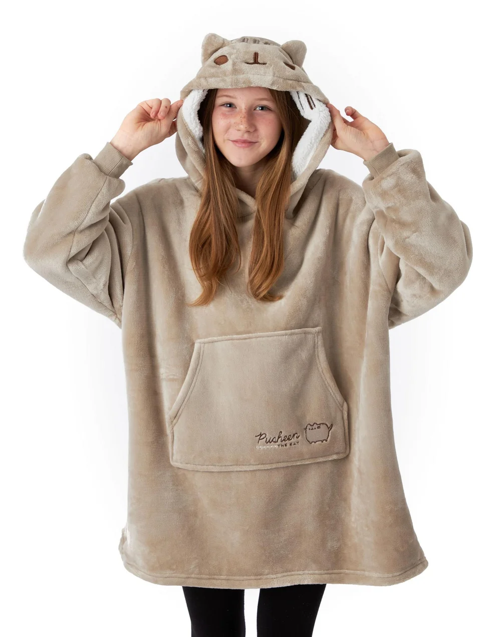 Vanilla Underground Pusheen Kids Character Face Brown Blanket Hoodie - One Size Image 1