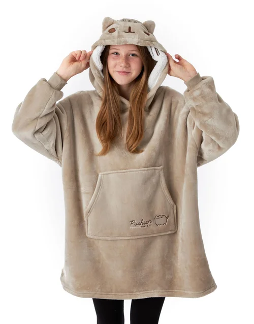 Vanilla Underground Pusheen Kids Character Face Brown Blanket Hoodie - One Size Image 1
