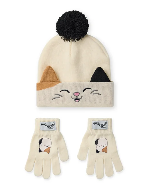 Squishmallows Girls Beige Cam The Cat Beanie & Gloves Set - One Size Image 1