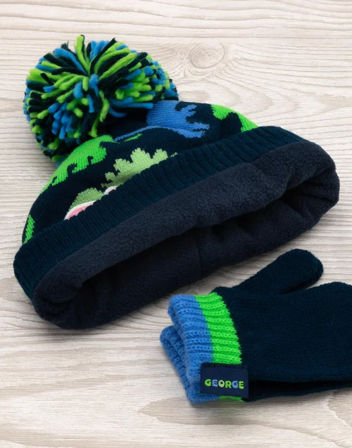 Peppa Pig Boys Blue Beanie & Gloves Set - One Size Image 3