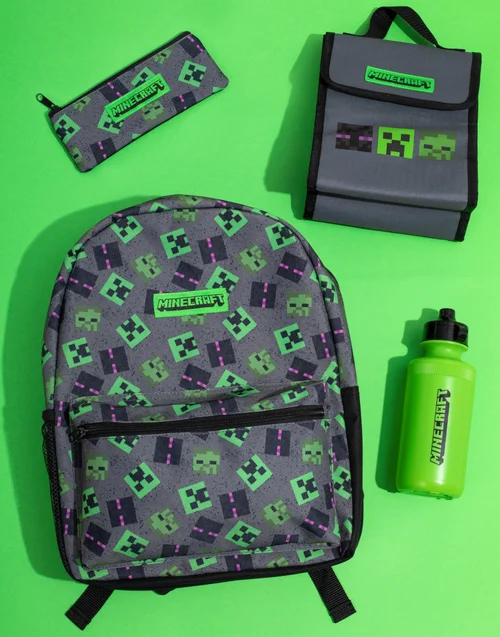 Minecraft Boys Grey Creeper Backpack Set 4 Piece - One Size Image 1