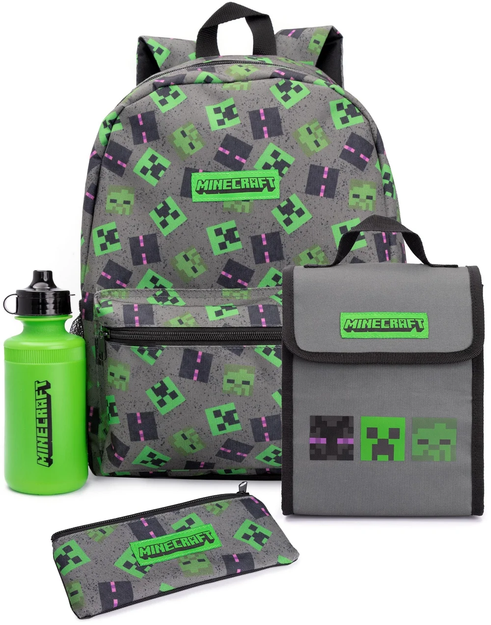 Minecraft Boys Grey Creeper Backpack Set 4 Piece - One Size Image 2