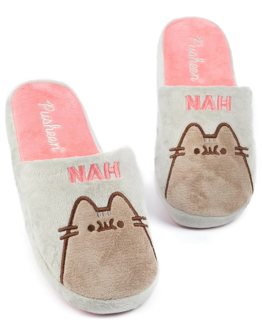 Vanilla Underground Pusheen Adults Pusheen & Nah Embroidered Graphic Mule Grey Slippers - 7-8 Image 1