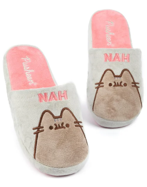 Vanilla Underground Pusheen Adults Pusheen & Nah Embroidered Graphic Mule Grey Slippers - 7-8 Image 1