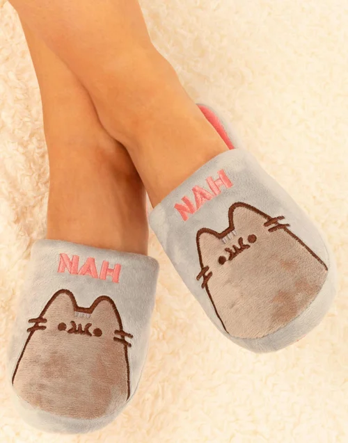 Vanilla Underground Pusheen Adults Pusheen & Nah Embroidered Graphic Mule Grey Slippers - 7-8 Image 2