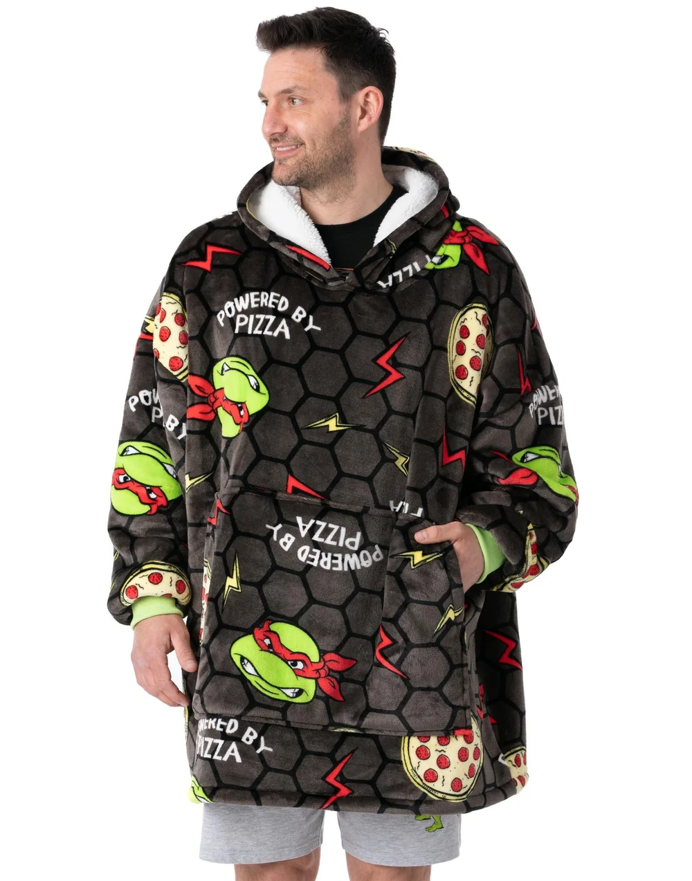 Teenage Mutant Ninja Turtles Grey Pizza Blanket Hoodie - One Size Image 1