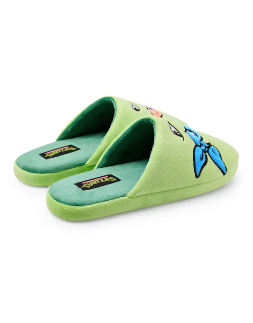 Teenage Mutant Ninja Turtles Green Character Face Mule Slippers - 11-12 Image 2