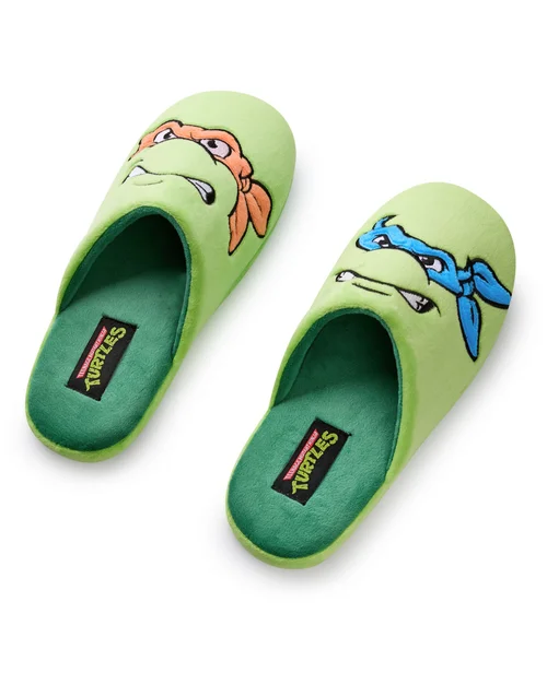 Teenage Mutant Ninja Turtles Green Character Face Mule Slippers - 11-12 Image 1