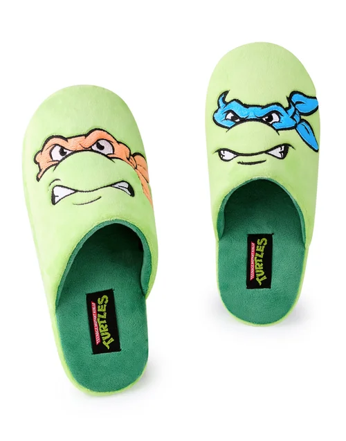 Teenage Mutant Ninja Turtles Green Character Face Mule Slippers - 11-12 Image 4