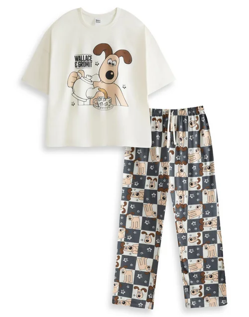 Wallace And Gromit Off-White Tea Time Pyjama Set - XL Image 1