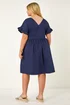 Roman Navy Curve Cotton V-Neck Frill Dress - 20 Image 3