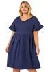 Roman Navy Curve Cotton V-Neck Frill Dress - 20 Image 1