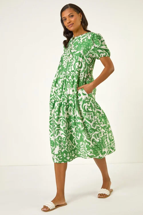 Roman Green Abstract Print Midi Shirt Dress - 16 Image 3