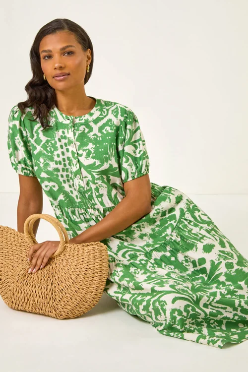 Roman Green Abstract Print Midi Shirt Dress - 16 Image 2