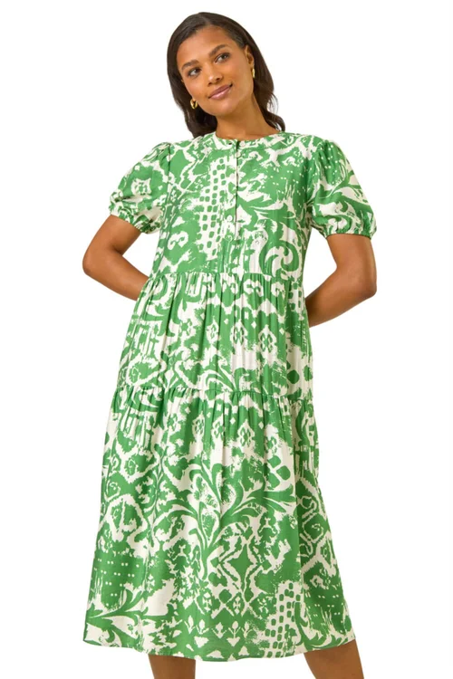 Roman Green Abstract Print Midi Shirt Dress - 16 Image 1
