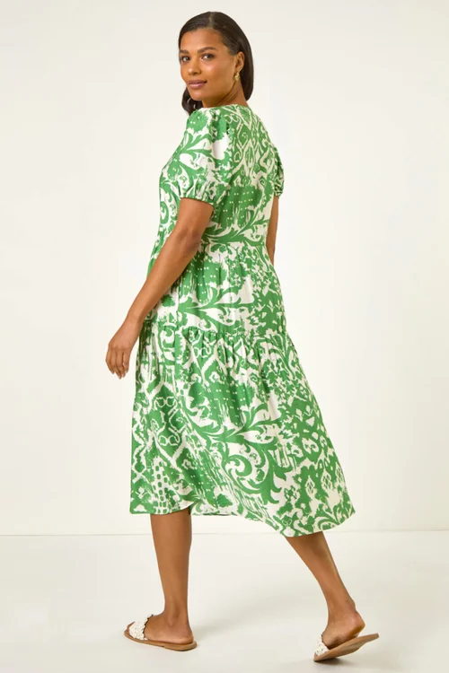 Roman Green Abstract Print Midi Shirt Dress - 16 Image 4
