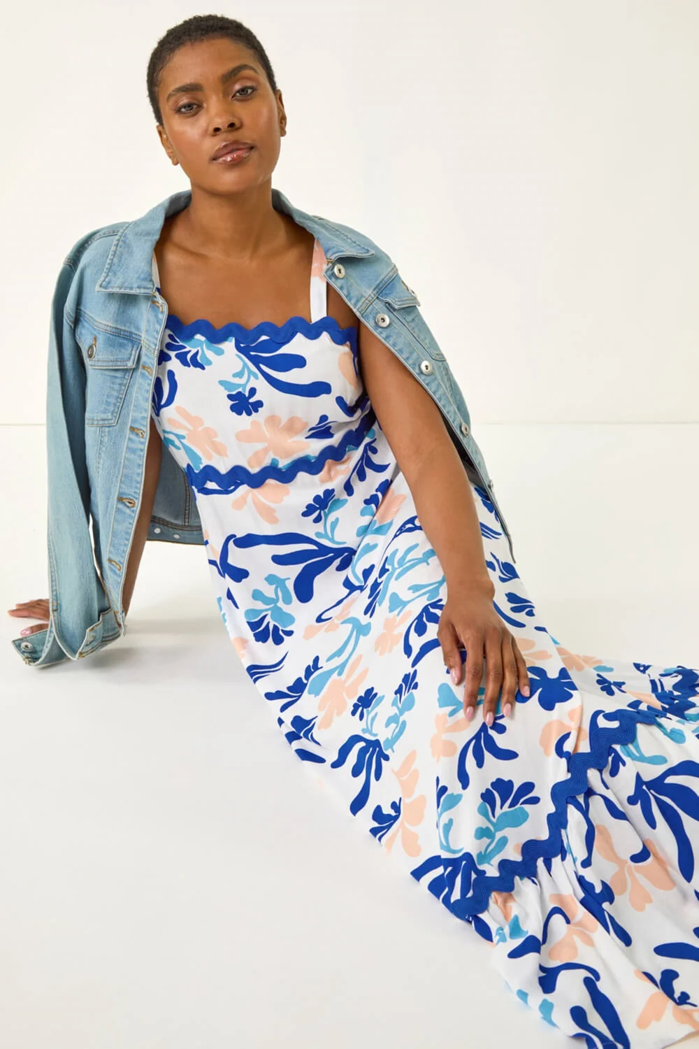 Roman Blue Abstract Ric Rac Maxi Dress - 10 Image 2