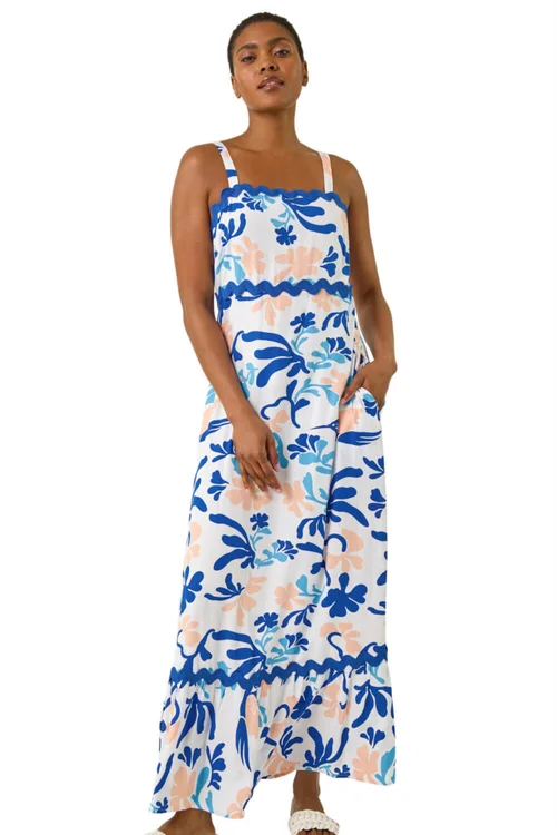 Roman Blue Abstract Ric Rac Maxi Dress - 10 Image 1
