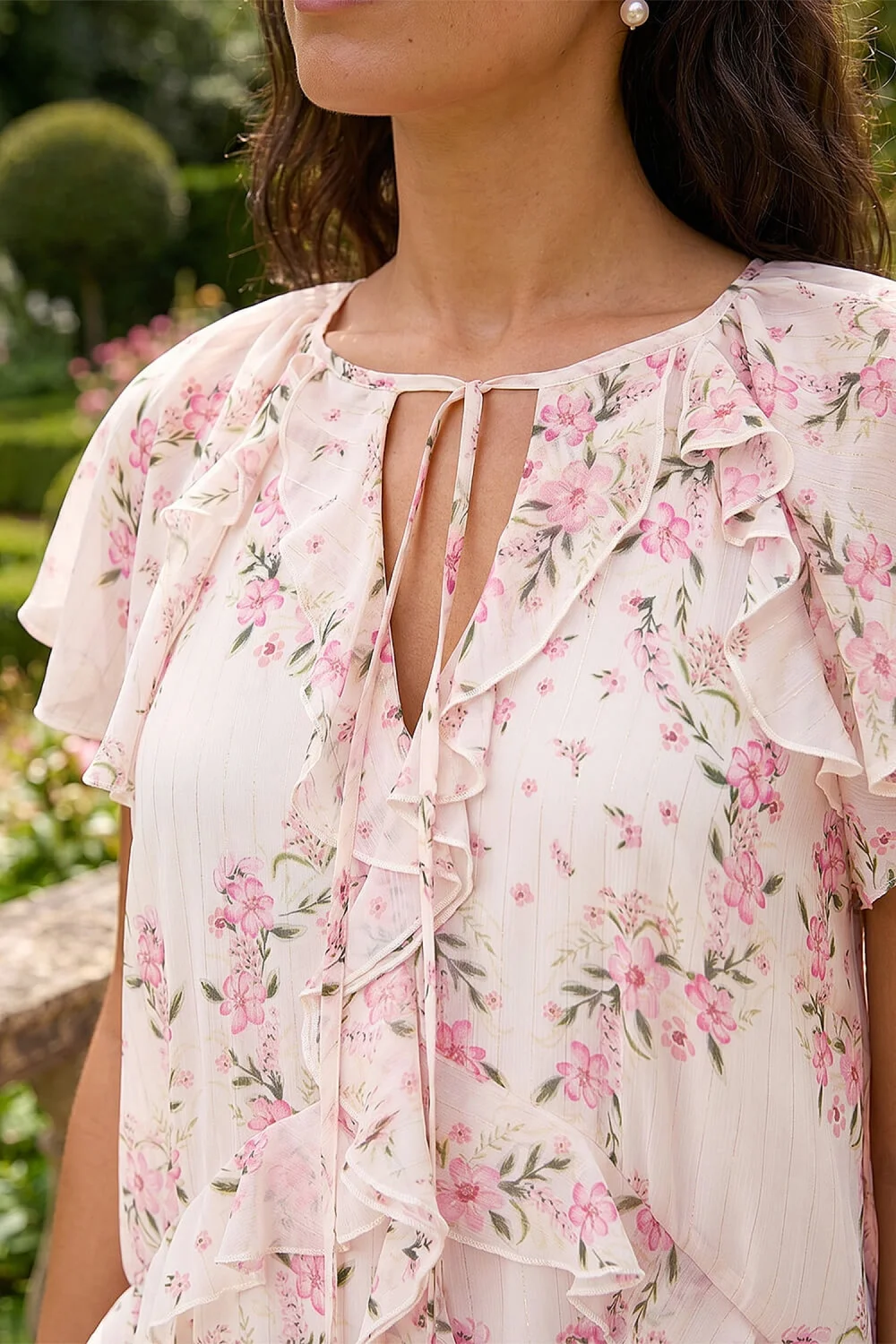 Roman Light Pink Floral Frill Flutter Sleeve Dress - 10 Image 4