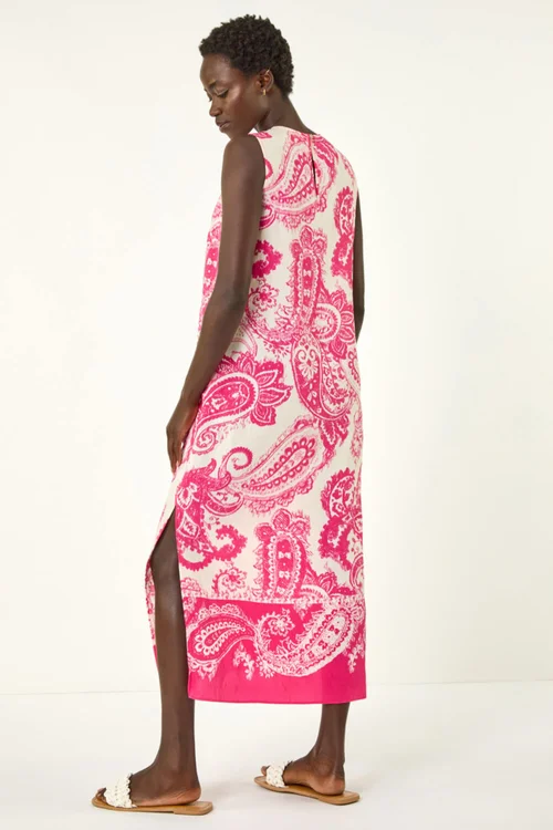 Roman Pink Paisley Print A-Line Midi Dress - 14 Image 3
