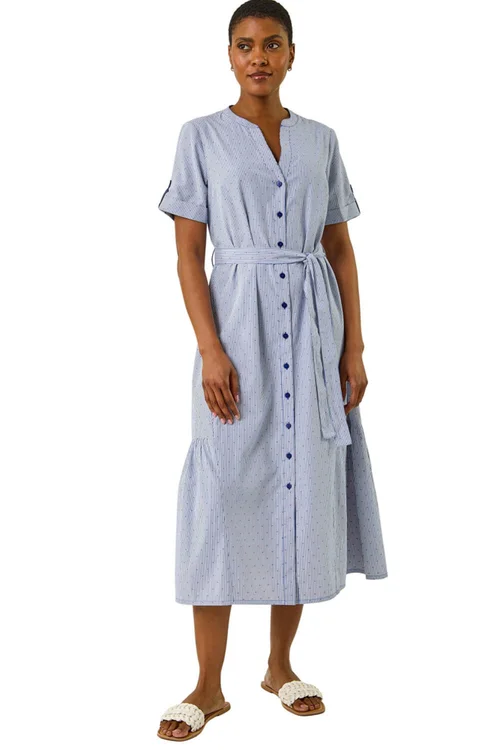 Roman Blue Stripe Tie Waist Midi Dress - 20 Image 2