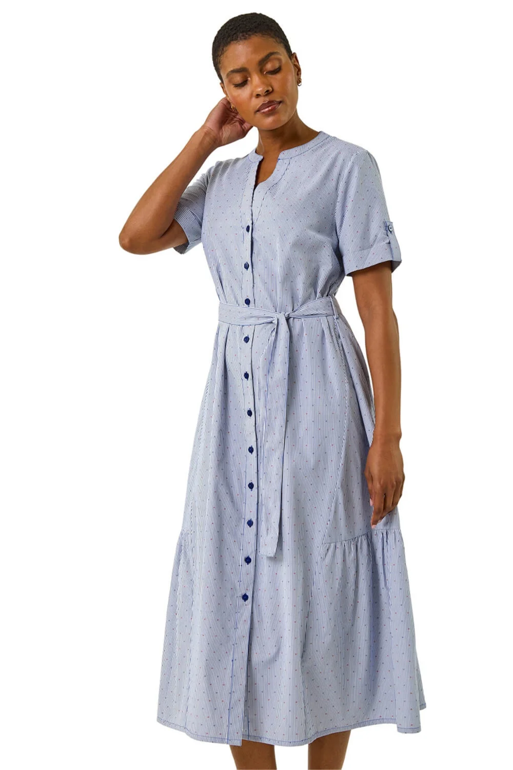 Roman Blue Stripe Tie Waist Midi Dress - 20 Image 1