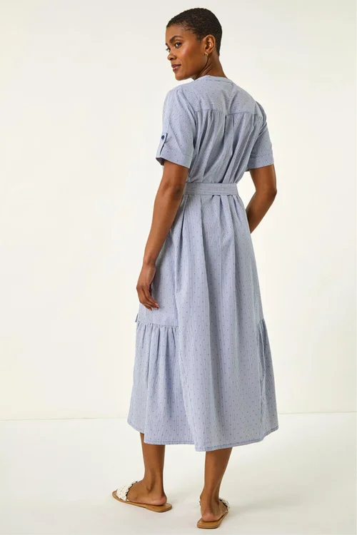 Roman Blue Stripe Tie Waist Midi Dress - 20 Image 4