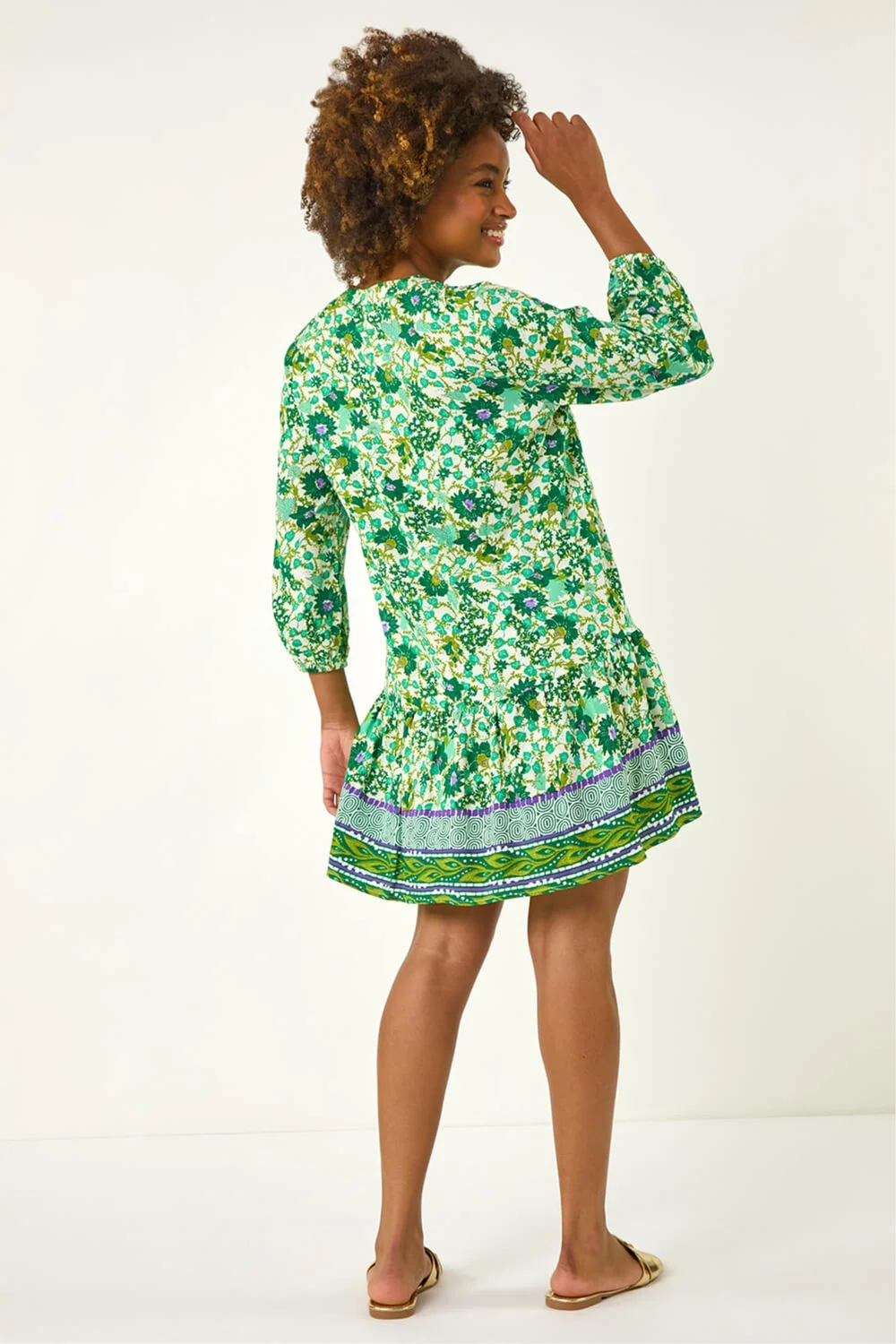 Roman Green Floral Print Border Smock Dress - 14 Image 4