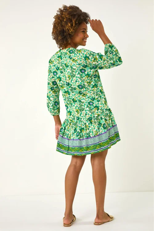 Roman Green Floral Print Border Smock Dress - 14 Image 4