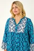 Roman Blue Curve Contrast Print V-Neck Midi Dress - 22-24 Image 4
