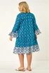 Roman Blue Curve Contrast Print V-Neck Midi Dress - 22-24 Image 3