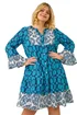 Roman Blue Curve Contrast Print V-Neck Midi Dress - 22-24 Image 1