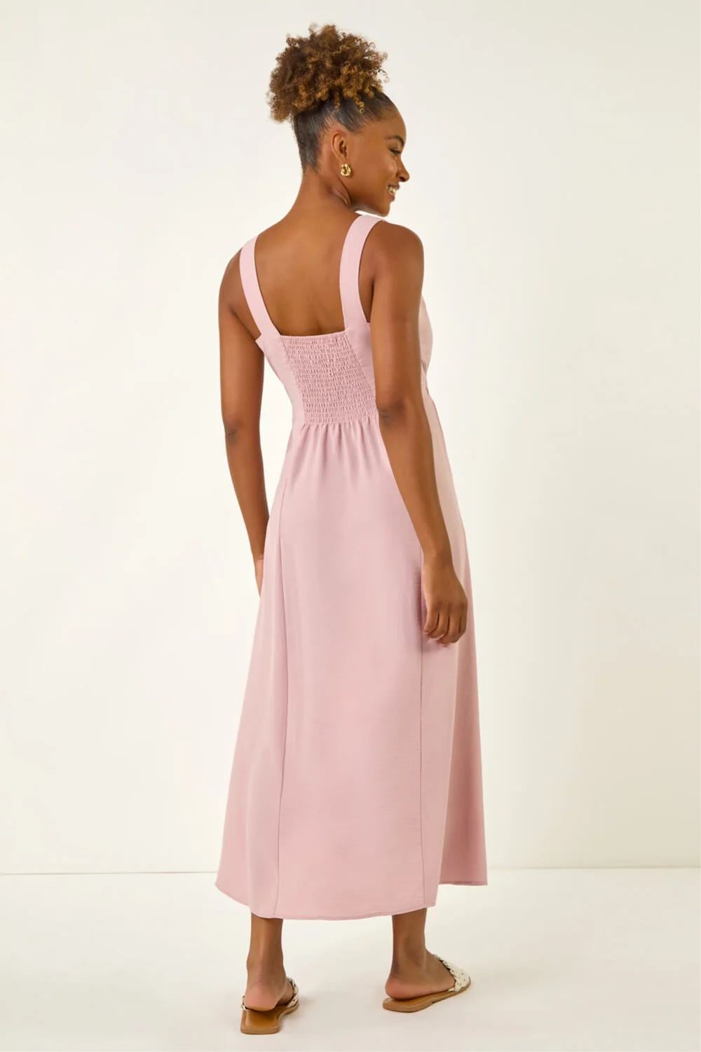 Roman Light Pink Buttoned Tie Waist Midi Dress - 18 Image 3